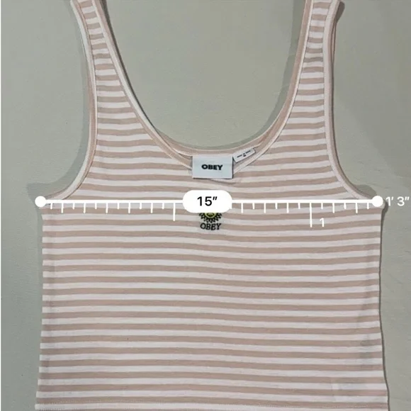 Obey Women’s Lightweight Sunny Stripe Crop Tank with Sun Embroidery Size Medium - Picture 8 of 8